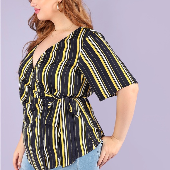 NEW•1X-3X•Cici Striped Tie Waist Top - Picture 4 of 7